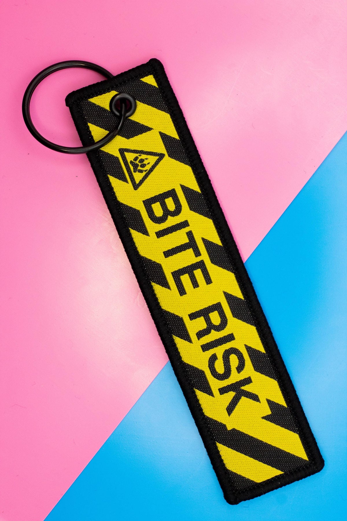 Bite Risk Embroidered Jet Tag | 5 Inch Woven Double Sided Keychain