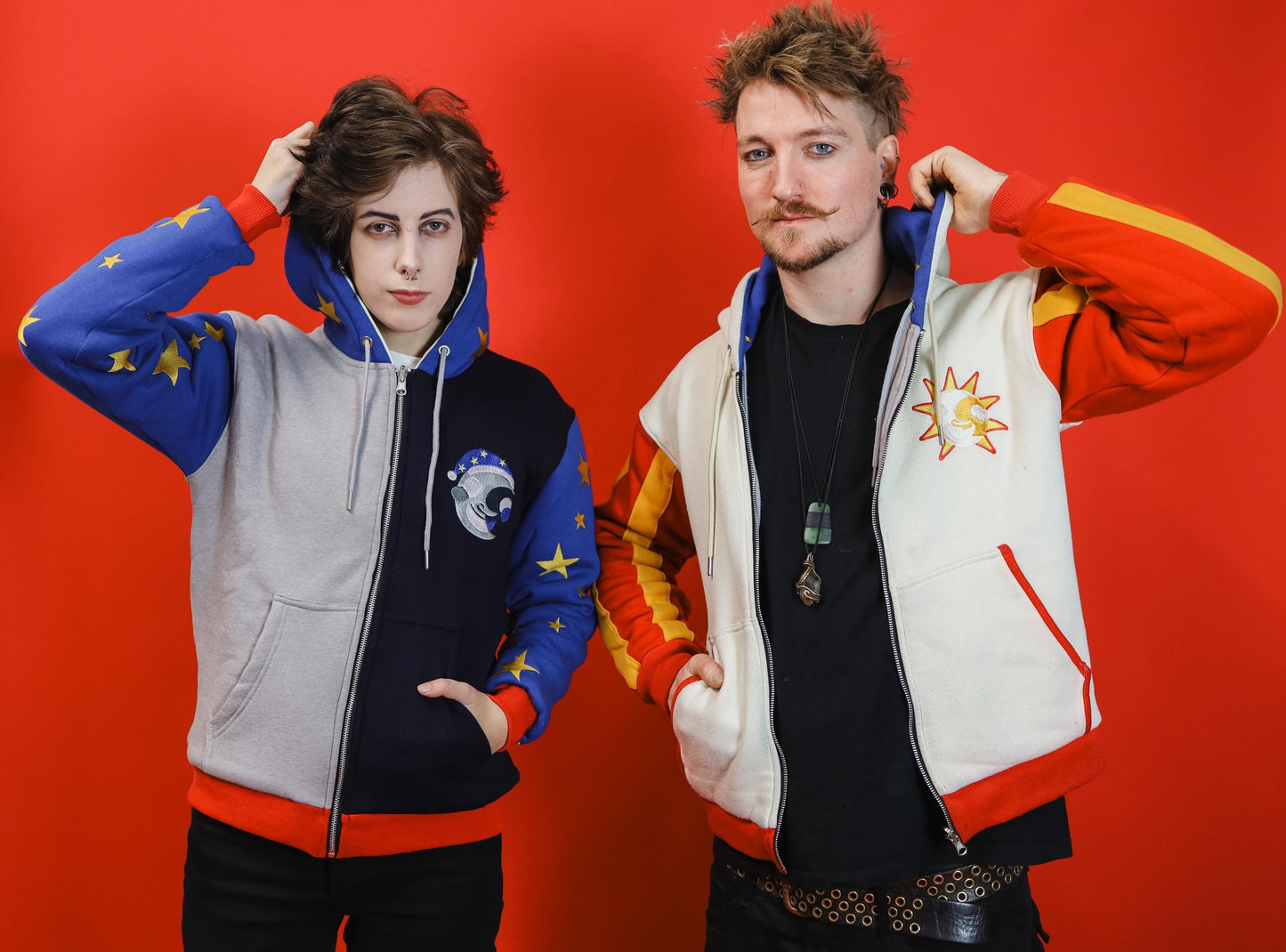 Five Nights at Freddy's Sun / Daycare Attendant & Moon Inspired Reversible Hoodie | Soft Zip Up Hoodie with Embroidery FNAF Security Breach