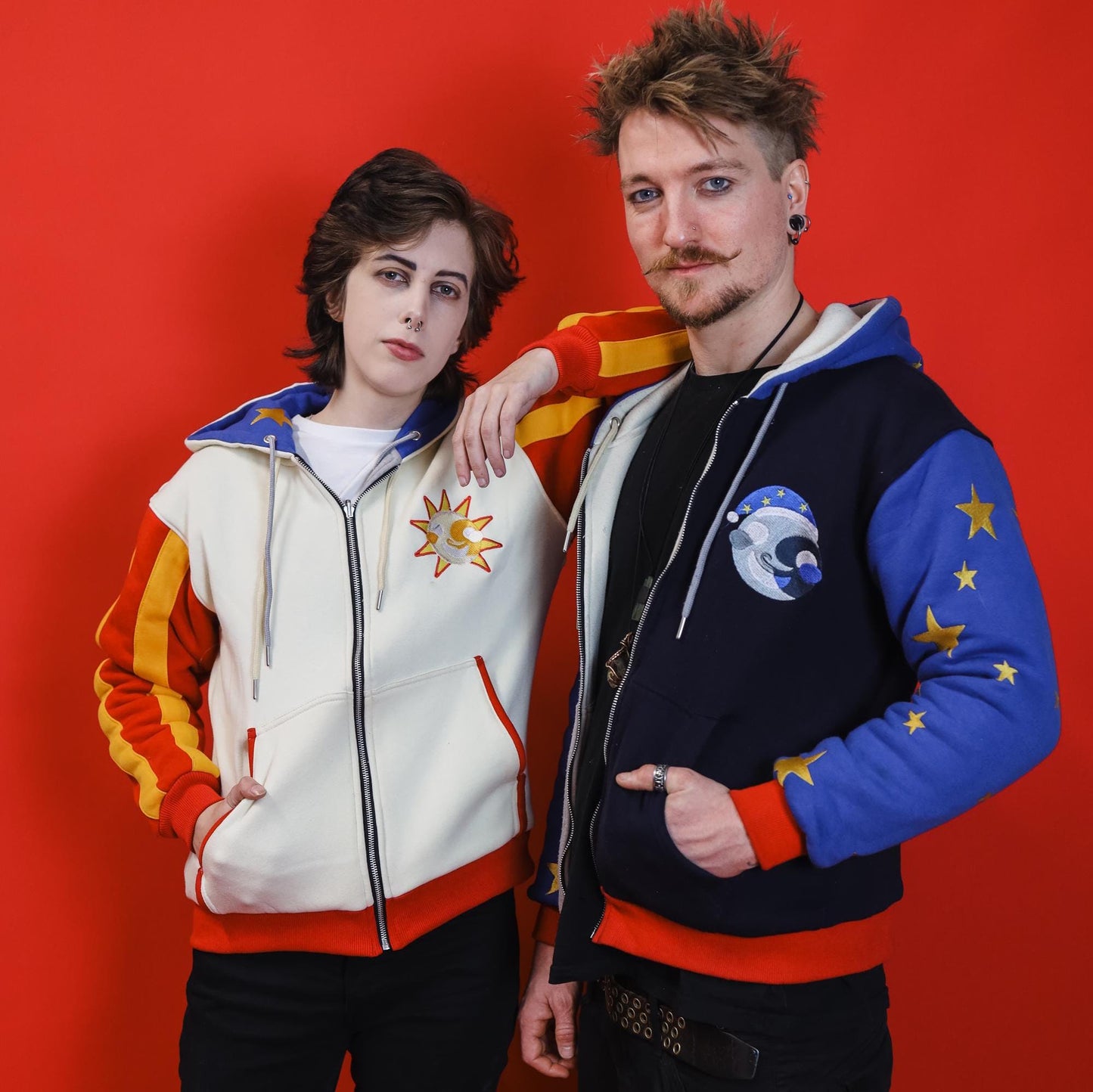 Five Nights at Freddy's Sun / Daycare Attendant & Moon Inspired Reversible Hoodie | Soft Zip Up Hoodie with Embroidery FNAF Security Breach