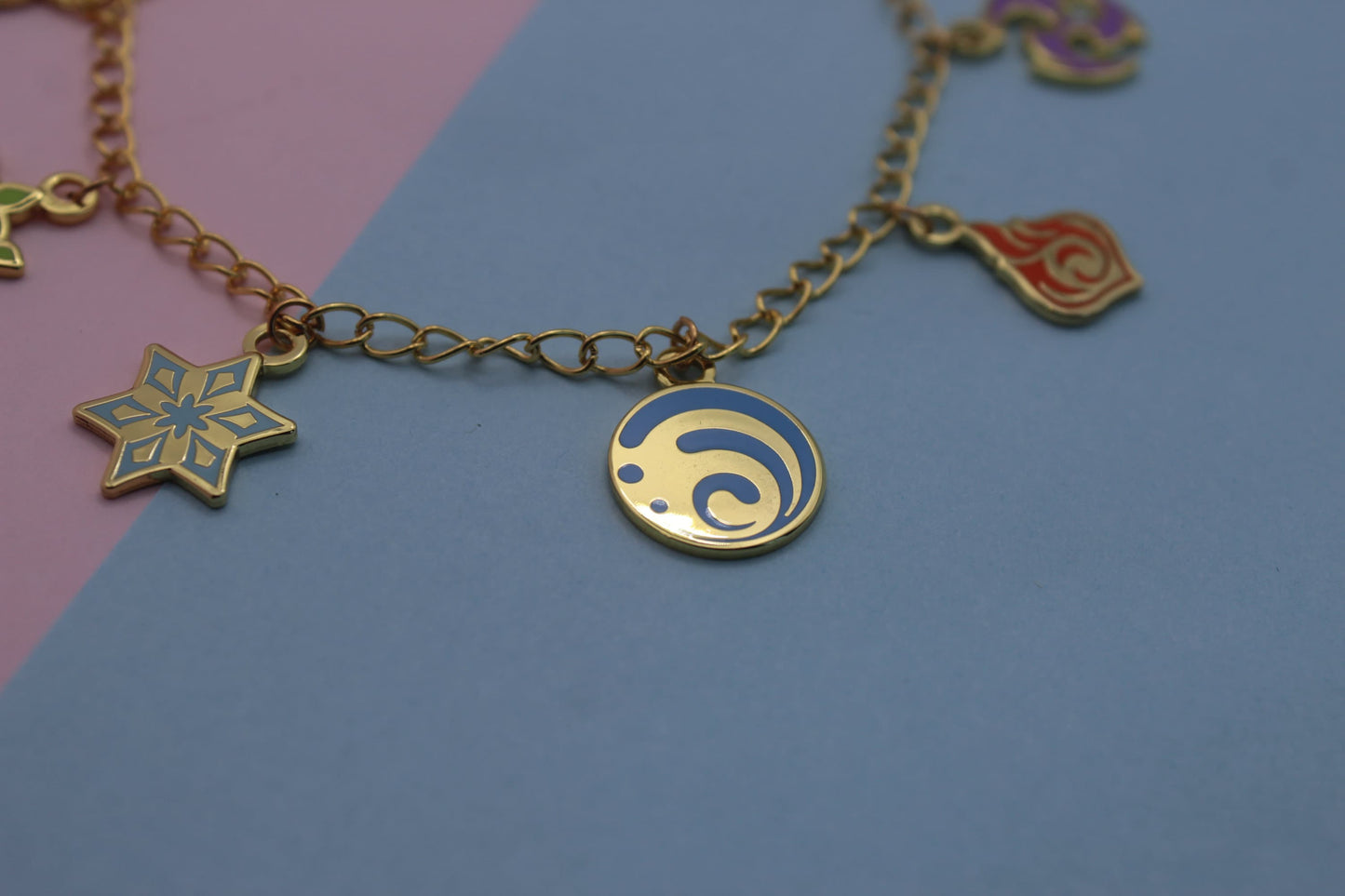 Genshin Impact Element Charm Bracelet | 7 Charm Enamel & Gold Bracelet