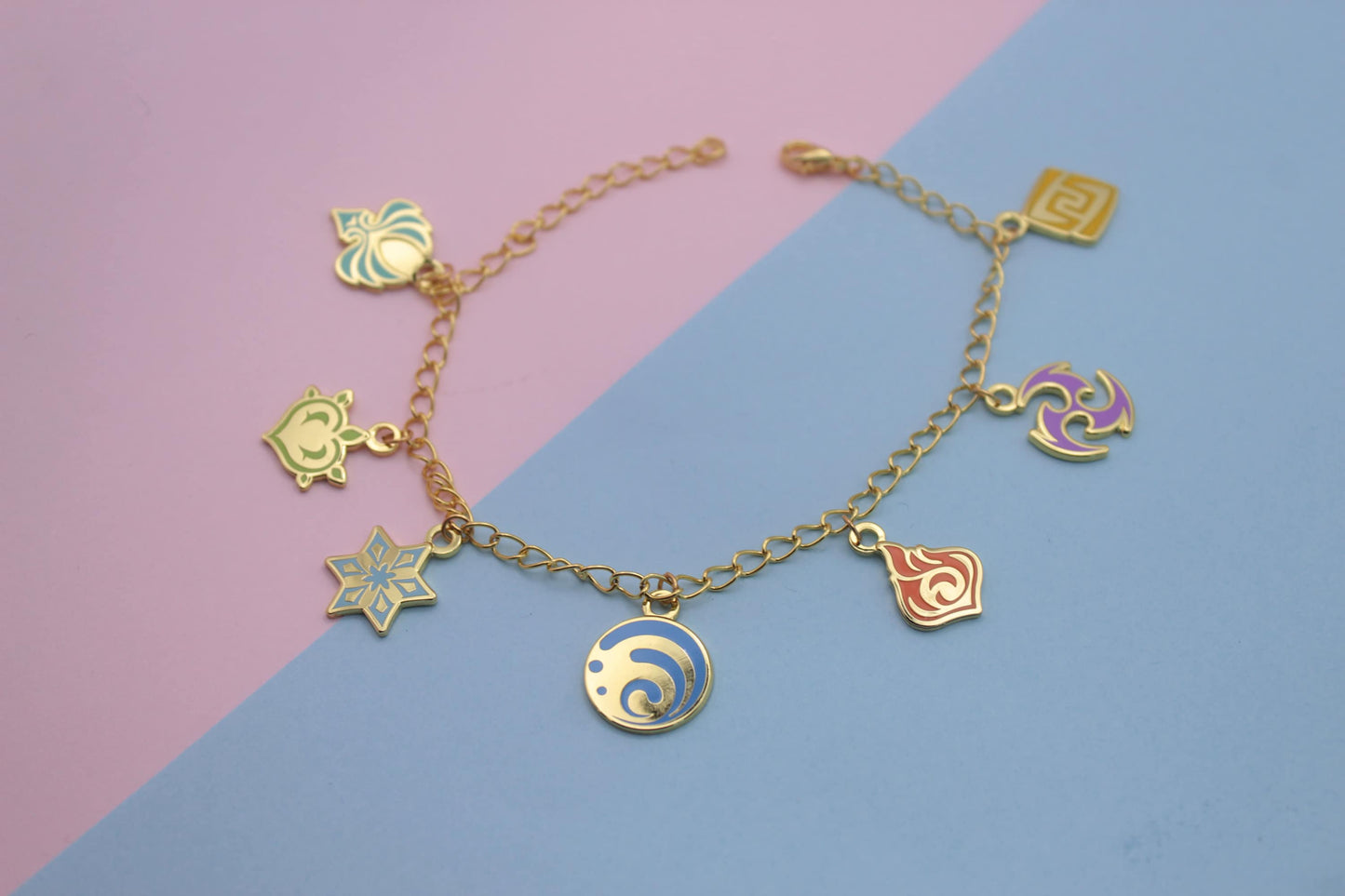 Genshin Impact Element Charm Bracelet | 7 Charm Enamel & Gold Bracelet