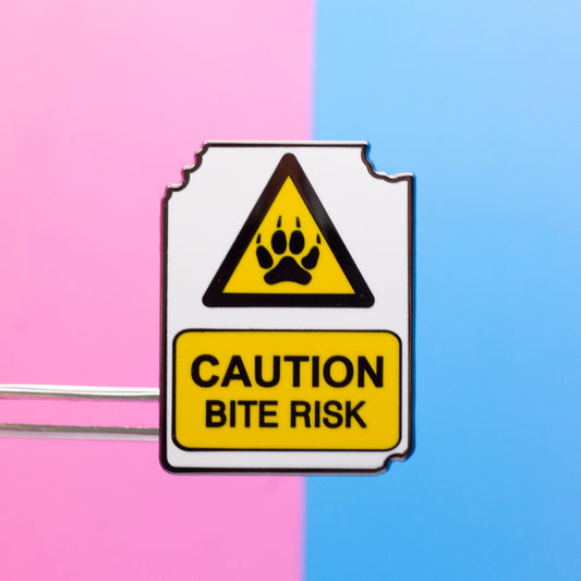 Caution, Bite Risk Enamel Pin | 1.5" Die Cut Acrylic Pin