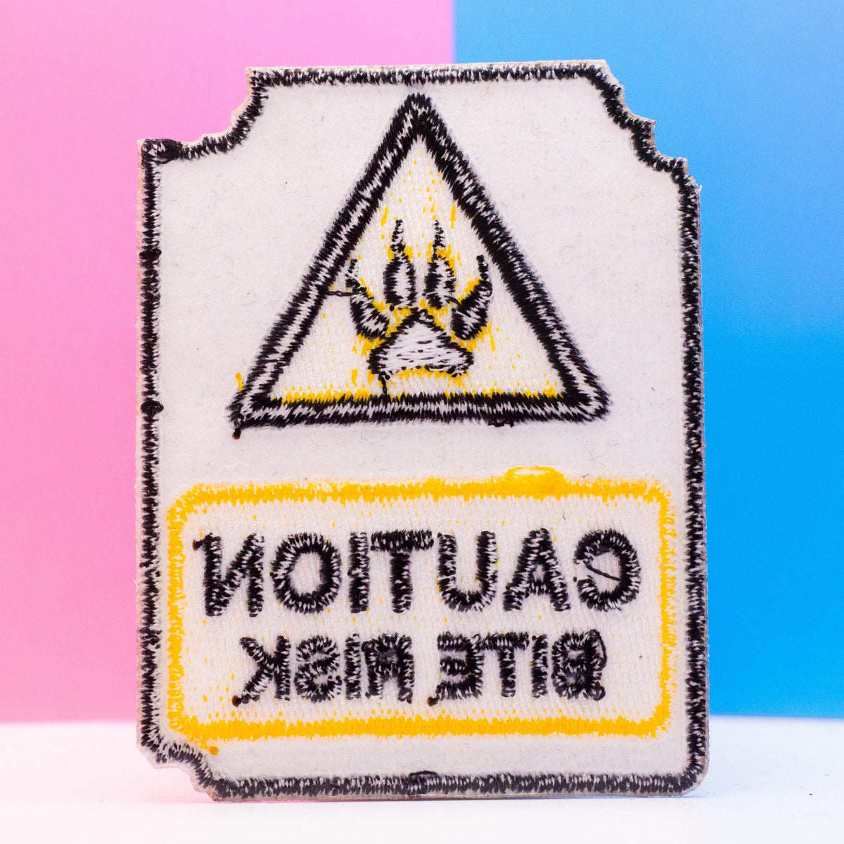 Caution: Bite Risk Embroidered Patch | 3 Inch Sew On Embroidered Patch