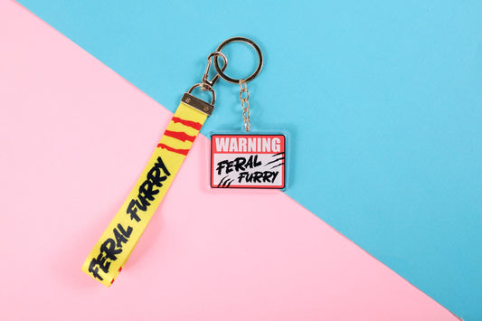Warning Feral Furry Lanyard Keychain | Double Sided Lanyard