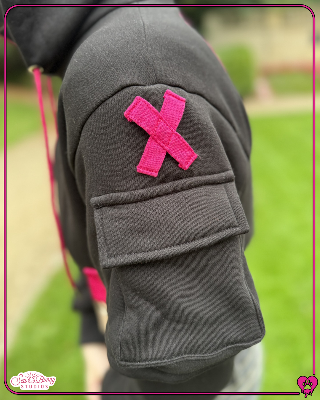 PREORDER: Cropped Hot Pink & Black Doggy Hoodie