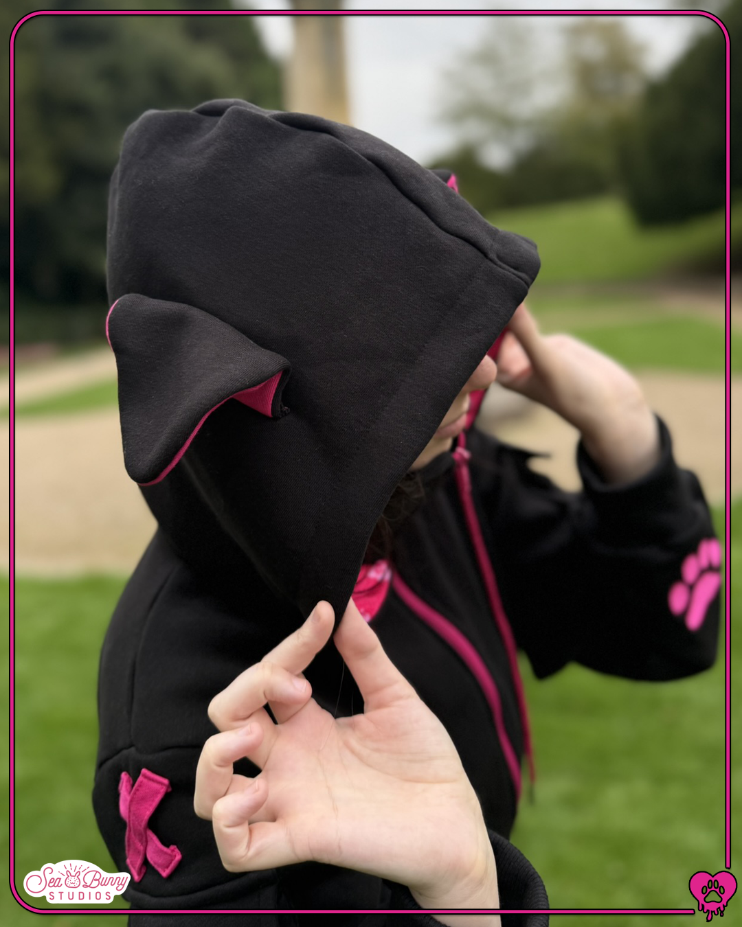 PREORDER: Cropped Hot Pink & Black Doggy Hoodie