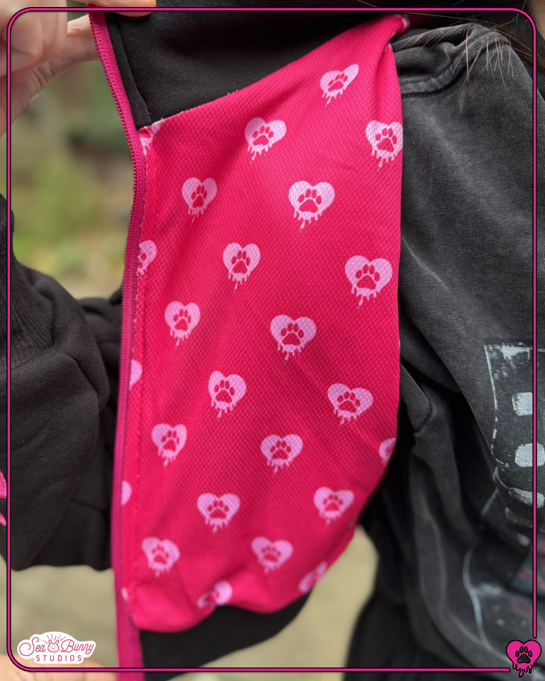 PREORDER: Cropped Hot Pink & Black Doggy Hoodie