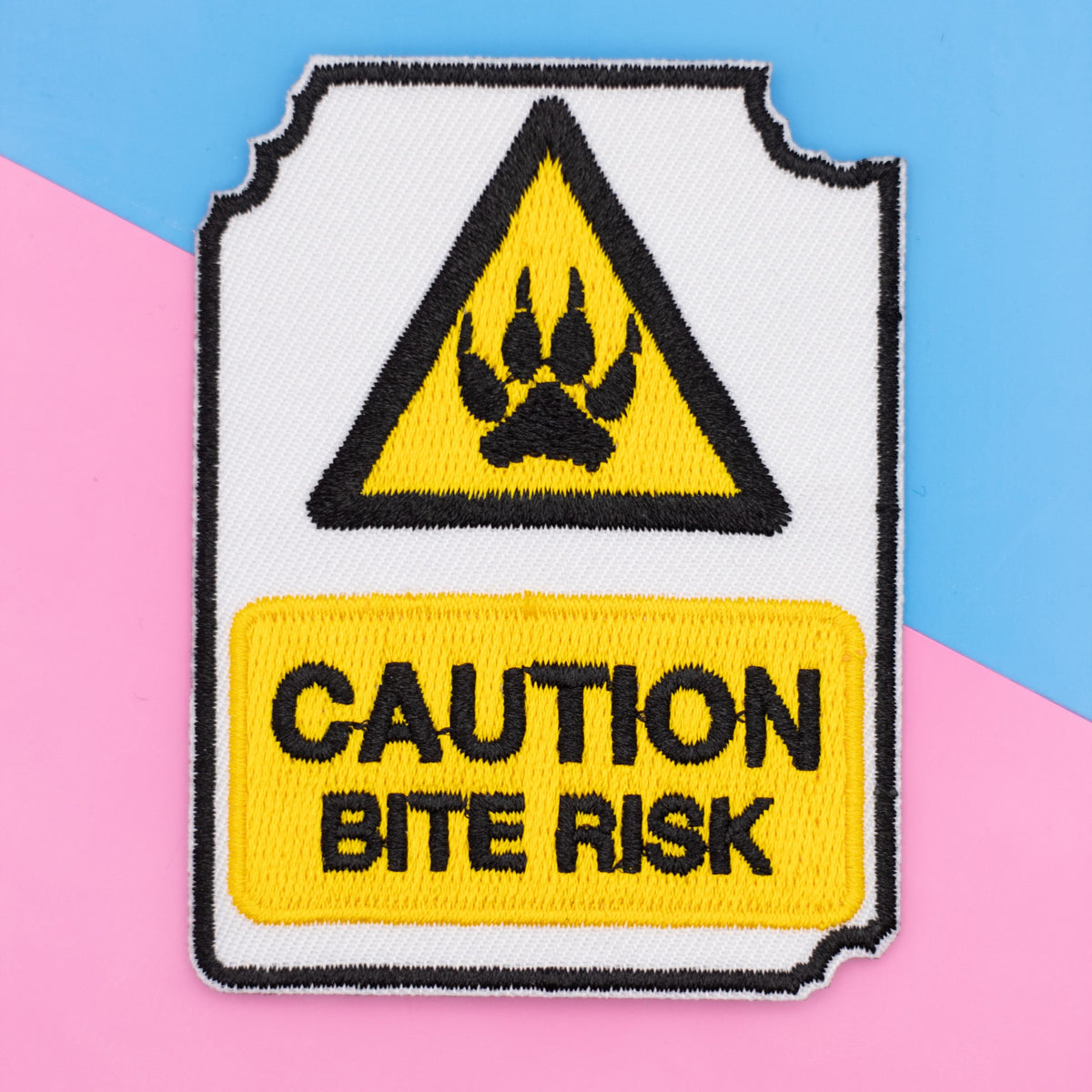 Caution: Bite Risk Embroidered Patch | 3 Inch Sew On Embroidered Patch