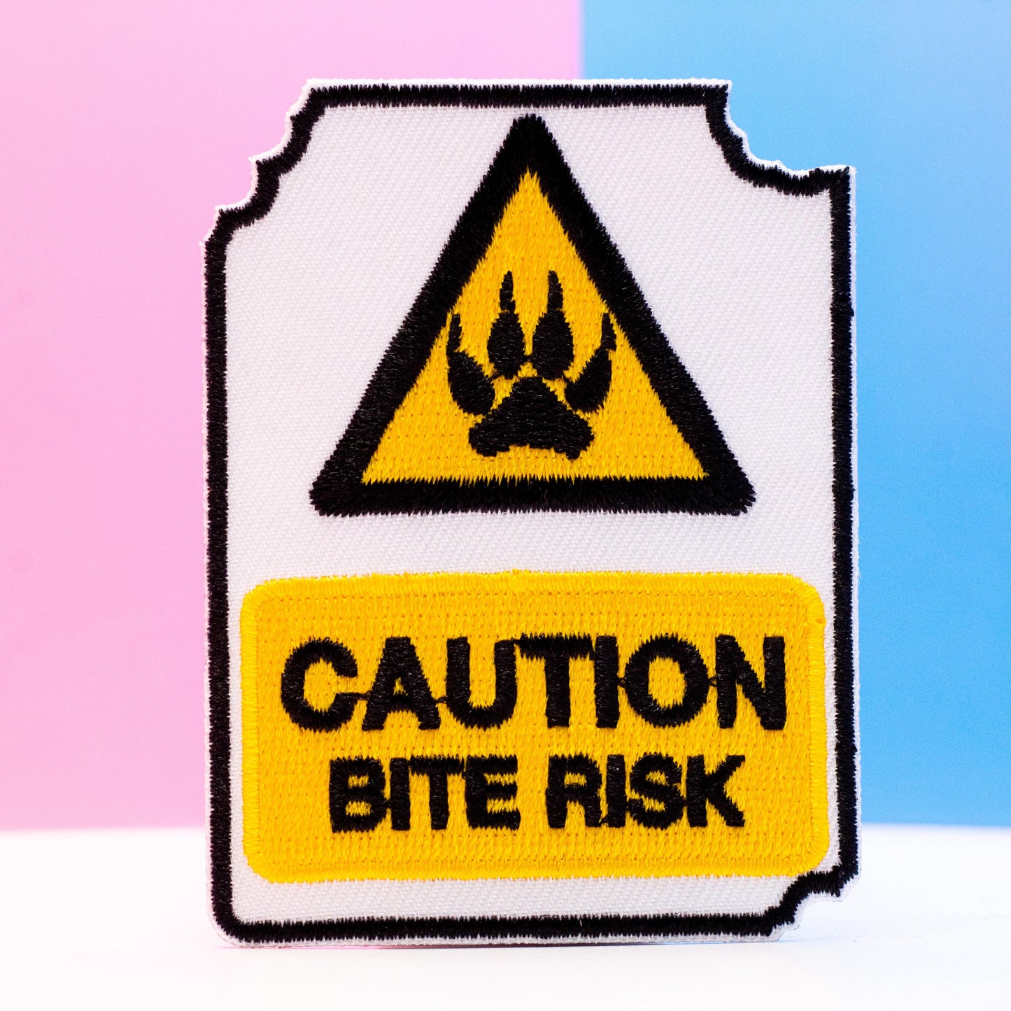 Caution: Bite Risk Embroidered Patch | 3 Inch Sew On Embroidered Patch
