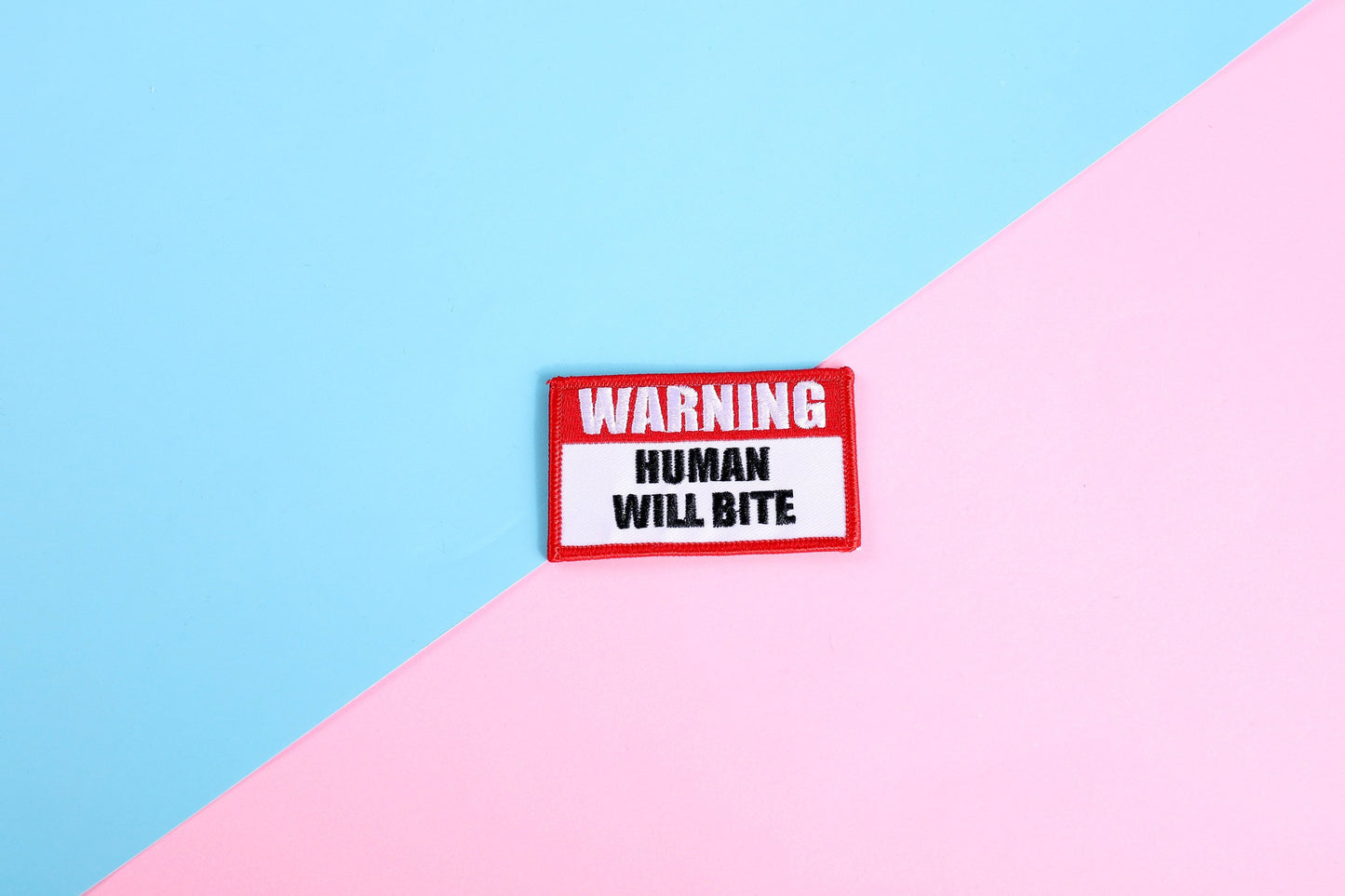 Warning Human Will Bite Embroidered Patch | 3 Inch Sew On Embroidered Patch