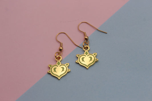 Pendientes Genshin Impact Dendro Element | Pendientes chapados en oro y esmalte de 2 cm